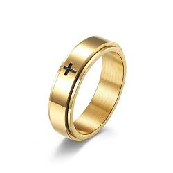Dsnyu Herren Ringe, Gold Kreuz Ring Gothic, Einfach Herrenringe Edelstahl für Hochzeit GR.67 (21.3) von Dsnyu