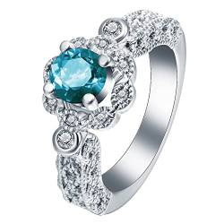 Engagement Ring for Women Silver, Engagement Ring for Women Hohle Blume Zirkonia Blau Versilbert Damen Schmuck Größe 60 (19.1) Komfort Fit von Dsnyu