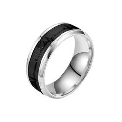 Herren Ring 8mm, Eheringe Titan Silber Leuchtendes Nachtelektrokardiogramm Breit Damen Schmuck Komfort Fit Gr.70 (22.3) von Dsnyu