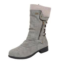 DuBiytlk Hausschuhe Damen Winter Boots Women Winterstiefel europäische und amerikanische Winterstiefel für den Außenhandel mit flachem und großem Wollmund Winterschuhe On Schuhe Damen Boots (Grey, 40) von DuBiytlk