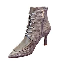 DuBiytlk Regenschuhe Damen Stiefel Damen Hoch Stiefel 2022 und Winter Schlangenmuster hochhackige Stiefeletten Damen koreanische Mode Stiletto seitlicher Reiter Stiefel Western Stiefel (Grey, 37) von DuBiytlk