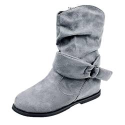 DuBiytlk Stiefel Damen Kurz Cowboy Stiefel Boot Damen Modeschuhe Reißverschluss Hohe Atmungsaktive Absätze Kurze Damenstiefel Klobige Damenstiefel Reiter Stiefel Western Stiefel Damen (Grey, 38) von DuBiytlk