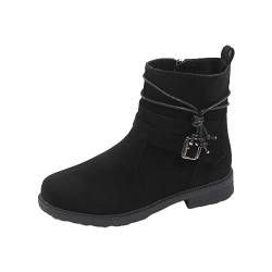 DuBiytlk Winterstiefel Herren GefüTtert Und Wasserdicht Modische, einfarbige Stiefel für Damen, Schleife, Quaste, Absatz hinten, klobige Stiefel mit Hausschuhe Damen Winter Boots Women (Black, 39) von DuBiytlk