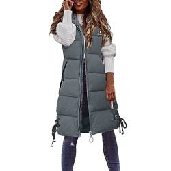 Duanminxi Damen Lang Weste Steppweste Winter Daunenweste Übergangsweste Warmer Daunenmantel Hooded Frauen Softshelljacke Mit Kapuze Leicht Ärmellos Jacke mit Reissverschluss Taschen Wintermantel von Duanminxi