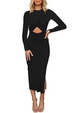 Duigluw Damen Sommer Strickkleid ärmellos Crosscriss Cutout Rüschen Bodycon Midikleid mit Schlitz, 02-schwarz, X-Groß von Duigluw