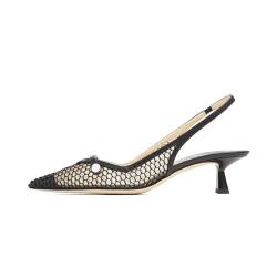 Frauen Slingback Kitten Heel Mesh Pumps, spitz zulaufende Brautsandalen, zum Hineinschlüpfen, Hochzeitsschuhe-37 EU Schwarz von Dumjey