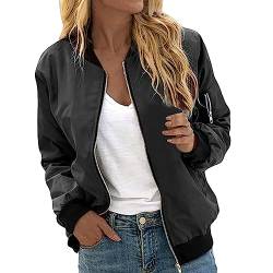 Duohropke Bomberjacke Damen Leichte Sommerjacke Frühlingsjacke Sommer Reißverschluss Kurz Pilotenjacke Blouson Jacke Dünne Langarm Übergangsjacke College Jacke Fliegerjacke von Duohropke