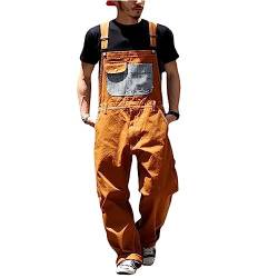 Duohropke Herren Denim Latzhose Overalls Jeanshose Männer Cargo Jeans Retro Jumpsuit Arbeitshose Blau Arbeitslatzhosen Loose Fit Latzanzug Jumpsuit Oversize Lose Jumpsuit Lange Baggy Overall Hose von Duohropke