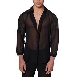 Duohropke Herren Mesh Shirt Männer Transparent Shirts Langarm Hemd Durchsichtig Clubwear Langarmshirt Transparent Netzhemd Mesh Top Netz Shirt Hemd Unterwäsche Unterhemd Untershirt Netzhemd von Duohropke