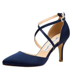 Duosheng & Elegant Pumps High Heel HC1901 Hoch Kreuz Riemchen Spitze Zehen Abendschuhe für Partei Brautschuhe Hochzeitsschuhe Navy Blue Gr. 37 von Duosheng & Elegant