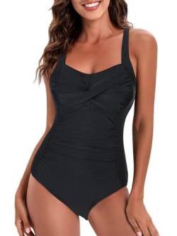 Durio Badeanzug Damen Badeanzüge Einteilige Bauchweg Bademode Swimsuit One Piece Sexy Push Up Badeanzüge Badebekleidung Schwarz 3XL von Durio