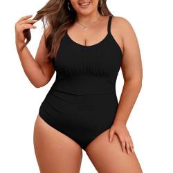 Durio Badeanzug Damen Große Größe Bauchweg Einteiler Elegant Einteilige Bademode Swimsuit Große Oberweite Schwarz 44 (Herstellergröße XL) von Durio