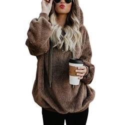 Durio Hoodie Damen Fleece Kapuzenpulli Teddy Fleece Pullover Decke Hoodie Oversize Sweaterpullover Winter Warm Braun L von Durio