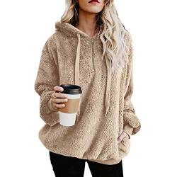 Durio Hoodie Damen Oversize Kapuzenpullover Decke Hoodie Teddy Fleece Pullover Übergroßer Sweaterpullover Winter Warm Khaki M von Durio