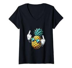 Damen Lustige Ananas Frucht Mittelfinger Meme T-Shirt mit V-Ausschnitt von Dustweardesign - Witziges und Niedliche Memes