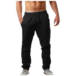 Dwevkeful Musselin Hose Herren Lang: Lang Sommer Pumphose Haremshose Leicht und Luftig Schwarz Freizeithose Leinenhose Casual Baumwolle Leinen Leinen Hose Weite Strandhose Linen Pants von Dwevkeful