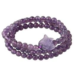 DyLyz Boho Amethyst Stein Mehrschichtiges Perlen Chakra Armband Ethnisch Handgemacht Niedliche Tiere Gravierte Armbänder Natürlicher Yoga Armreif Handgelenk Für Frauen Männer von DyLyz