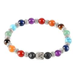 DyLyz Boho Armband mit runden Edelsteinperlen 8 mm 7 Chakra Armbänder elastisch handgefertigt Naturstein Armband Yoga Reiki Armband Handgelenk für Damen und Herren von DyLyz