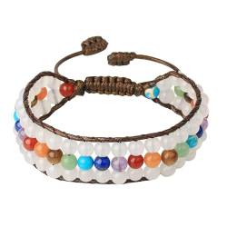 DyLyz Boho Chakra Armband mit runden bunten Steinperlen mehrschichtig Edelstein verstellbar gewickelt geflochtene Armbänder natürlicher Yoga Armreif für das Handgelenk für Frauen u von DyLyz