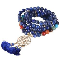 DyLyz Boho Mala Wickelchakra Armband hohler Blumen Charm Quastenarmband mehrschichtige Lapislazuli Steinarmbänder natürlicher Edelstein Yoga Reiki Armreif Handgelenk für Frauen und Männer von DyLyz