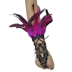 DyLyz Gothic Rose rote Feder Fingerlose Handschuhe Ausgehöhlte Manschette Floral Häkelkette Haken Fingerhandschuhe Punk Schnürung Handgelenk Manschetten Ärmel für Halloween Cosplay Maskerad von DyLyz