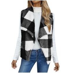 Dyhxuan Fleeceweste Damen Kariert Teddy Fleece Cardigan Modisches Ärmellose Fleecejacke Autumn Winter Warm Weste Outwear Weiche Bequemer Plüschweste Leicht Damenweste Strickjacke Trendy Vest 2024 von Dyhxuan