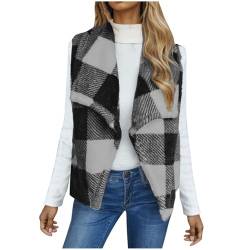 Dyhxuan Fleeceweste Damen Kariert Teddy Fleece Cardigan Modisches Ärmellose Fleecejacke Autumn Winter Warm Weste Outwear Weiche Bequemer Plüschweste Leicht Damenweste Strickjacke Trendy Vest 2024 von Dyhxuan