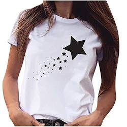 Tshirt Damen Sommer Tops Einfaches Blumendruck T-Shirt Sommerlich Kurzarm Oberteile mit O-Ausschnitt Herbst Winter Basic Shirt Pullover Lockere Bequeme Tunika Bluse Shirt Sportshirt Laufshirt von Dyhxuan