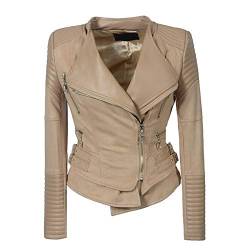 E-girl Damen Beige Wildlederjacke Kunstleder Bikerjacke mit Reißverschluss,P0233,S von E-girl