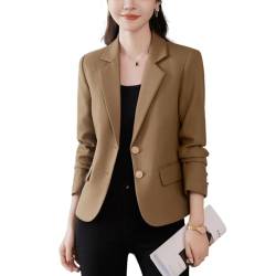 E-girl Damen Braun Blazer Kurz Jacke Einreihiges Langarm Blazer Einfarbiger Slim Fit Business Casual Outfits Für Die Arbeit,36,B8635 von E-girl