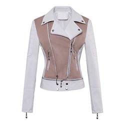 E-girl Damen Weiß Kunstleder Motorrad Jacke Lederjacke Schlank Reißverschluss Revers Kurz Mantel,P8820,L von E-girl