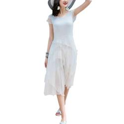 E-girl Damen Weiß Seidenkleid Einfarbiges Rundhals Ohne Arm 100% Seide Kleid Luftiges Slim unregelmäßiges Knielanges Mulberry Seidenkleid,EU 42,D6608 von E-girl