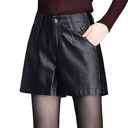 E-girl ES2022 Damen Lose Kunstleder Shorts Höhe Taille Schwarz Skorte,4XL von E-girl