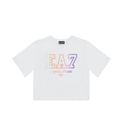 EA7 für Mädchen. 3DFT12_FJRQZ Zug Schillerndes T-Shirt weiß (16años= 176cm), Lässig, Baumwolle, Kurzarm, Kinderbekleidung von EA7