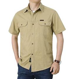 Herren Angel Cargo Shirt Tactical Military Baumwolle Kurzarm Atmungsaktive Button-Down-Hemden Outdoor-Erholung Kurzarmhemd von EACH WOMEN