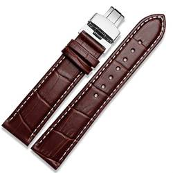 EAMOM Echtes Leder -Uhrband mit Schmetterlingsverschluss Bändern Croco -Armband für Männer Striche 12 13 14 15 16 17 18 19 20 21 22 23 24 mm(Brown white,19mm) von EAMOM