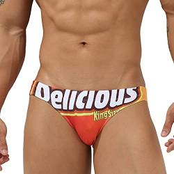 EASEJUICY Herren-Badehose, sexy Bikini, Bademode, Digitaldruck, Buchstaben-Badeanzug, niedriger Bund mit Kordelzug und Futter - Orange - X-Large von EASEJUICY