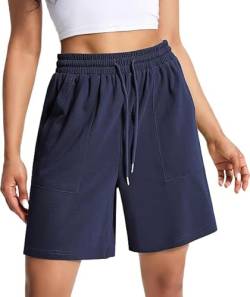 EBANKU Damen Sweatshorts, lässige Sommer Lounge Laufshorts, Bequeme Sportshorts mit hoher Taille und Taschen fürs Fitnessstudio von EBANKU