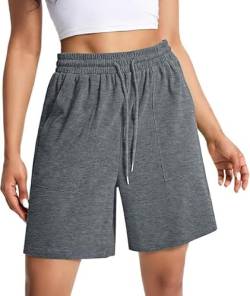 EBANKU Damen Sweatshorts, lässige Sommer Lounge Laufshorts, Bequeme Sportshorts mit hoher Taille und Taschen fürs Fitnessstudio von EBANKU