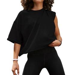 EBANKU Übergroße Workout-Shirts für Damen, kurzärmelige Crop-Tops, lässige Basic-Baumwolle, athletisches Yoga, Laufen, Kurze T-Shirts von EBANKU