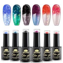 EBANKU UV Nagellack Thermo, 6 Farben Glitzer UV Farbwechsel Gel Nagellack Set, Thermo Shellac Nagellack Soak Off Chameleon Gel Polish Set für Nagelkunst von EBANKU