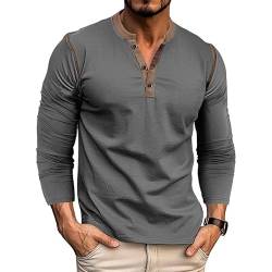 Herren Langarmhemden Henley Shirts Pullover Baumwolle Klassische Grandad Tshirt Button Tops Grau S von EDITCOZY