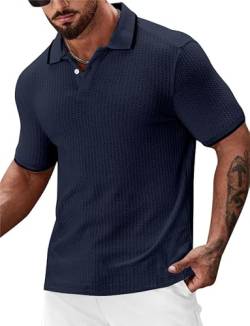 Herren Poloshirt Pullover Strand Leichte Polohemd Golf Tops Kurzarm Männer Waffel Mesh Sommer T-Shirts Tiefblau 3XL von EDITCOZY