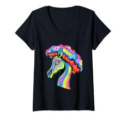 Damen Mushroom Horse Art Psychedelic EDM Rave T-Shirt mit V-Ausschnitt von EDM DJ Festival Outfit für Männer und Frauen