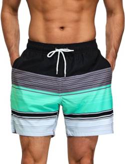 EDOTON Badehose für Herren mit Reißverschlusstasche Schnell Trocknend Wasserdicht Badeshorts Verstellbare Badeshorts mit Kordelzug (EU M/Tag L, Streifen) von EDOTON