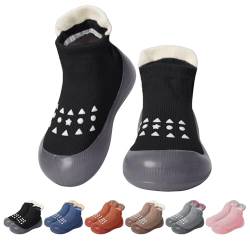 EDOTON Krabbelschuhe Baby Lauflernschuhe Kinder Sockenschuhe rutschfeste Weiche Sohle Schuhe Babybodenschuhe für Mädchen Junge (Schwarz,18-24 Monate,24/25) von EDOTON