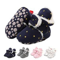 EDOTON Unisex-Baby Neugeborenes Fleece Booties, Baby Jungen Mädchen Weiche Sohlen Streifen Bootie Kleinkind Stiefel Niedlich Stiefel Socke Einstellbar,D Dunkelblau von EDOTON