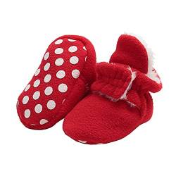 EDOTON Unisex Neugeborenes Schneestiefel Weiche Sohlen Streifen Bootie Kleinkind Stiefel Niedlich Stiefel Socke Einstellbar (6-12 Monate, Rot) von EDOTON
