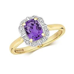 EDS Jewels Funkelndes Feuer Exklusiver 9 Karat (375) Gold Cluster Diamant Solitärring Brillant-Schliff 0.06 Karat mit Amethyst TRS28980RSP von EDS Jewels