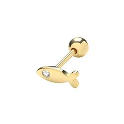 Moderne 9 Karat (375) Gold Damen - Einzel Knorpel Ohrstecker mit Zirkonia - 4mm*8mm TRS26154 von EDS Jewels